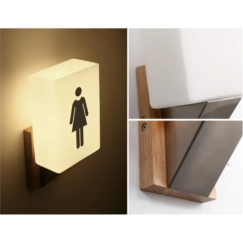 LED Illuminated Restroom Sign for Men and Women Bathroom Door Plate Lighted WC Indicator Wall Mounted Decorative Night Glow