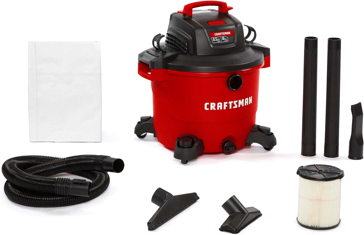 CRAFTSMAN CMXEVBE17595 16 Gallon 6.5 Peak HP Wet/Dry Vac Heavy-Duty Shop Vacuum with Attachments