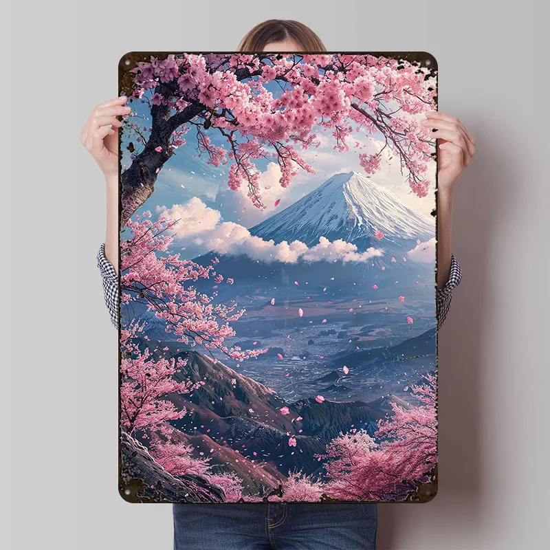 Japón Monte Fuji Sakura V2 cartel de Metal carteles de estaño arte de pared Mural cartel de Metal personalizado para decoración de arte de pared artículos de decoración del hogar habitación