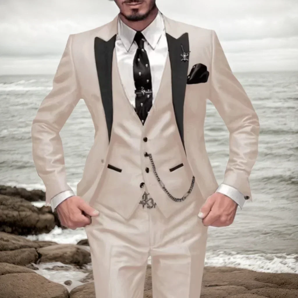 

Elegant Formal 3-Piece Slim Fit Men's Luxury Suit Set with Blazer Vest And Pant Tuxedo for Business Costume Wedding