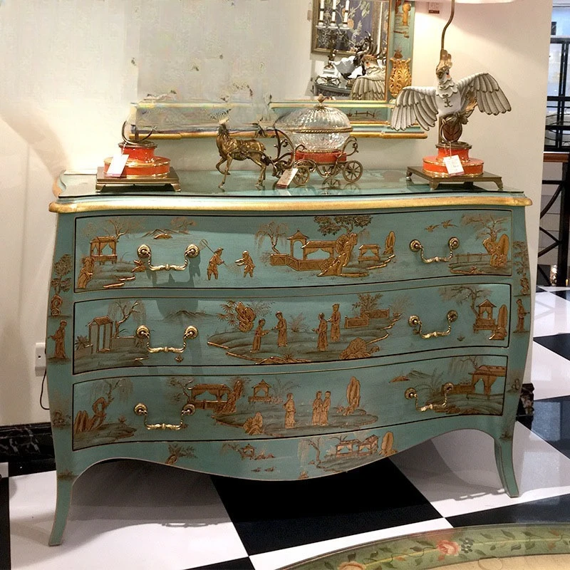 

European French solid wood hand-painted art green entrance counter mirror stack retro old furniture