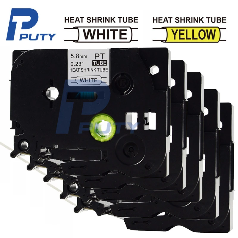 PUTY 5PK Heat Shrink Tubes HSe-211 for Brother HSe211 HSe 211 HSe611 5.8mm label for Brother P-Touch Printer