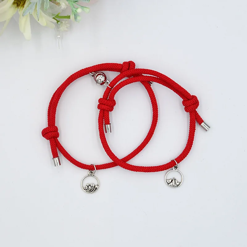 2pc Romantic Magnet Couple Bracelet Adjustable Matching Braclet Rope Black White Round Magentic Braslet Gift For Lover