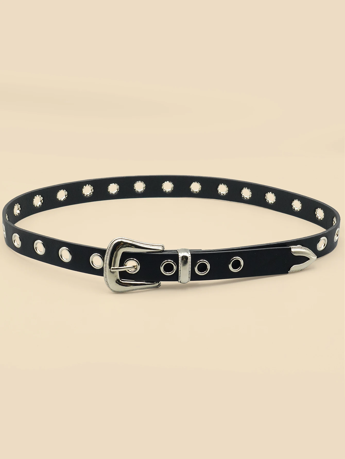 Classic Pu Material Black Belt Retro Hollow Women's Belt Punk Y2K Style Versatile Casual Decoration
