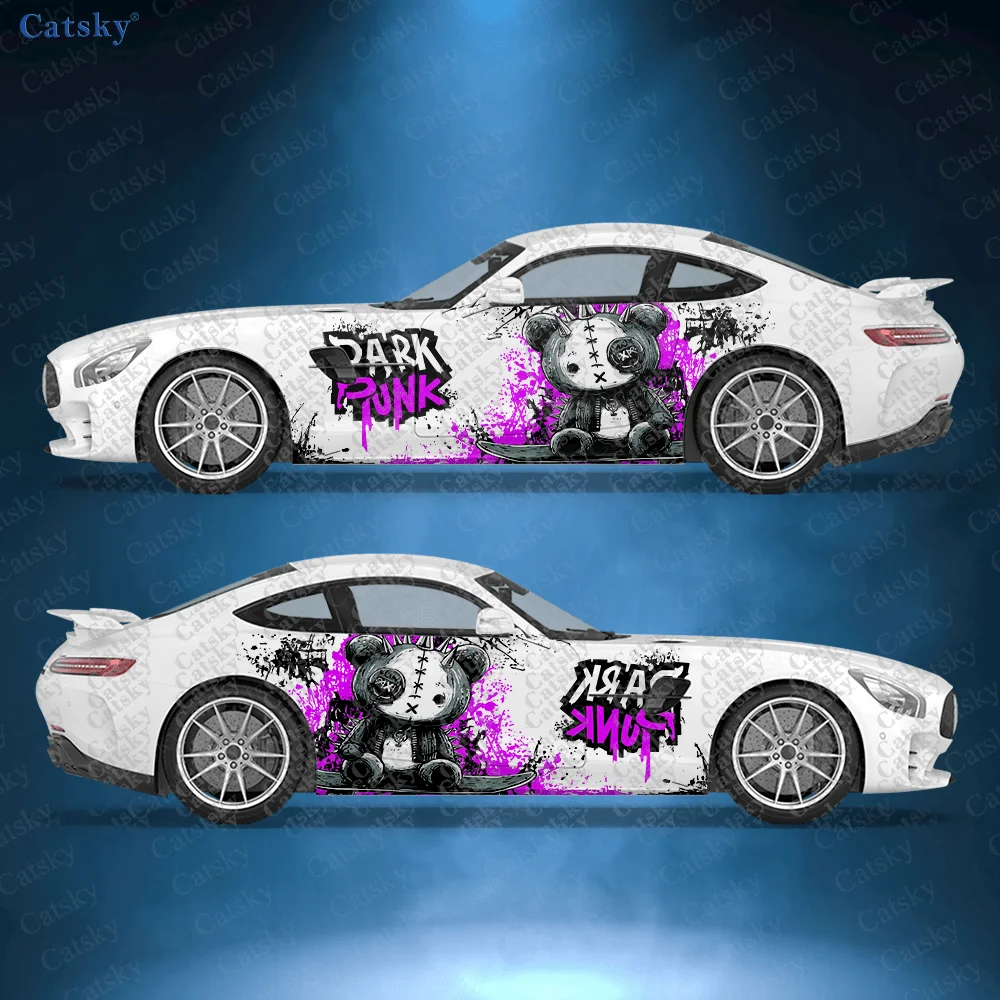 

2pcs Punk Heart Bear Car Side Car Wraps, Self-Adhesive PVC Waterproof & Scratch-Resistant Stickers, Car Accessory Gift