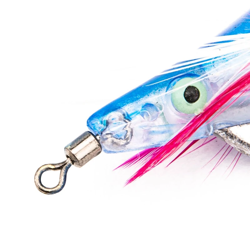 2 Pcs Flashing LED Fishing Lure Flash Light 10Cm Minnow Luminous Squid Jig Shrimp Bait Night Fishing Lure , Blue & Rose Red