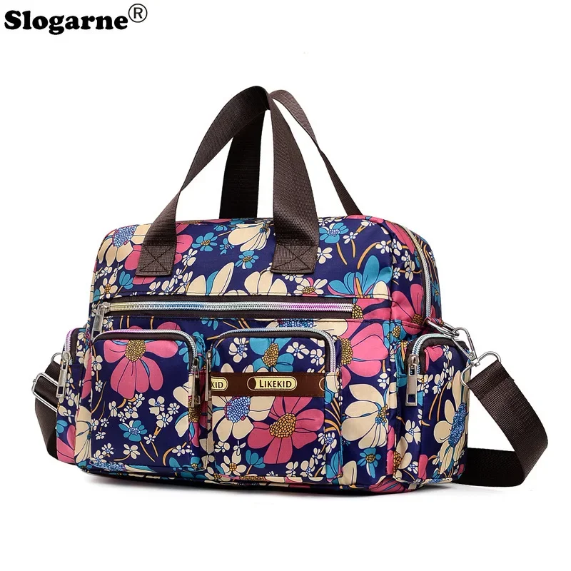 Women Handbag Casual Flower Print Large Capacity Shoulder Messenger Bag Waterproof Tote Bag Multiple Patterns Picnic Backpack