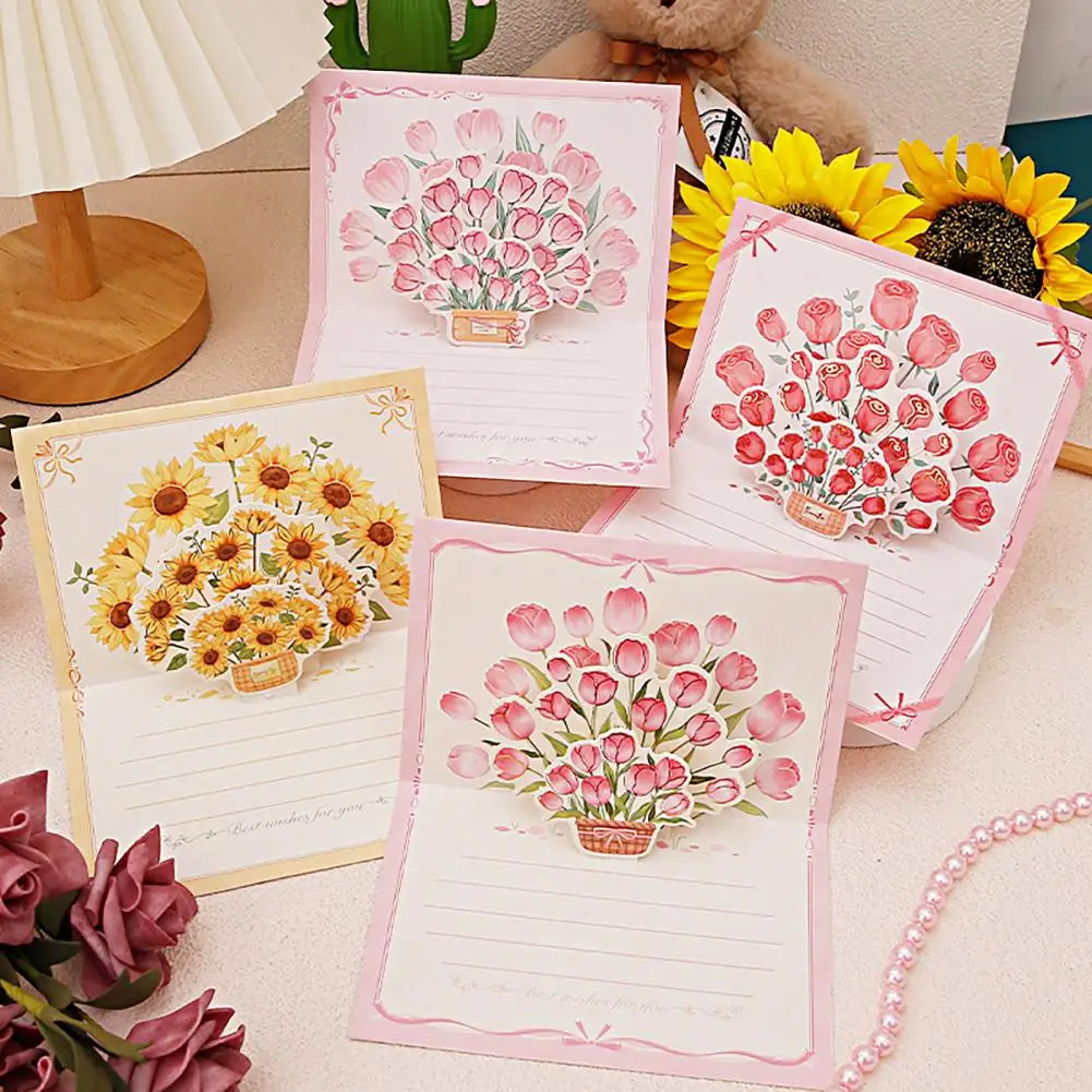 Surprise Bouquet Pop Up Cards 3d Pop Up Greeting Cards Handmade 3d Flower Bouquet Pop-up Greeting Card for Mother's Day for Mom