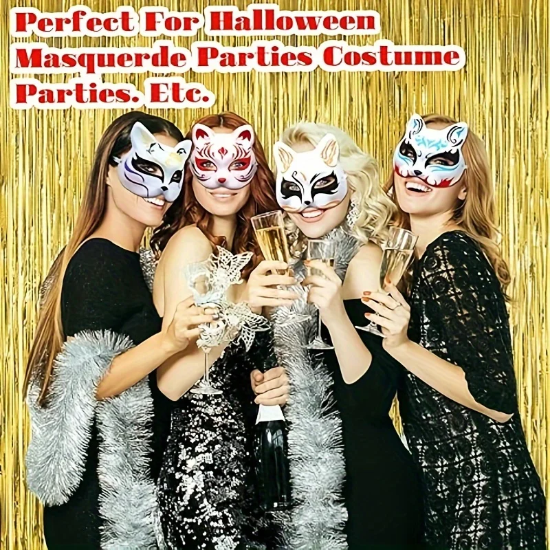 

5pcs Pure White Therian Cat Masks: Breathable Pulp Half Facemasks. Elastic Band, DIY Anime Themed for Party/Masquerade/Cosplay