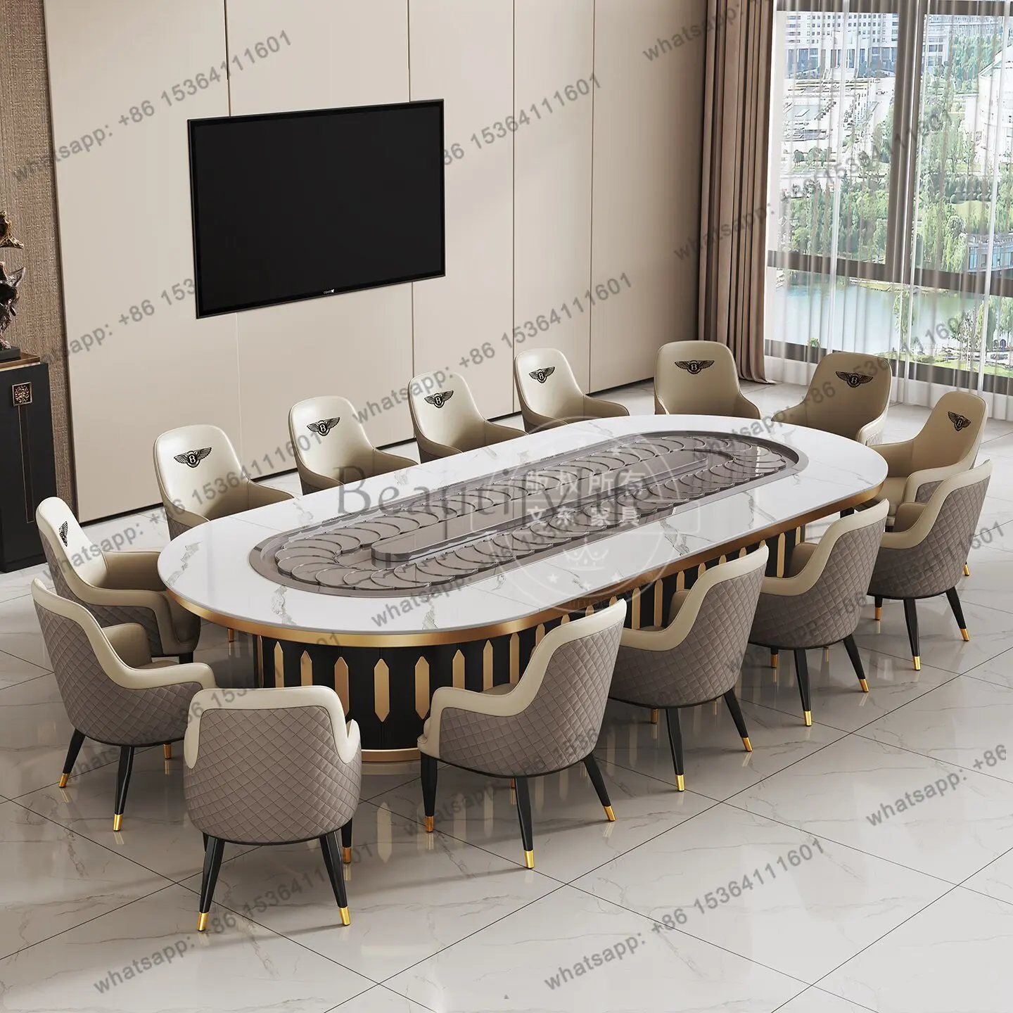 Factory Direct Sales Oval Electric Dining Table Rectangle Rotary Induction Cooker Integrated Oval Table