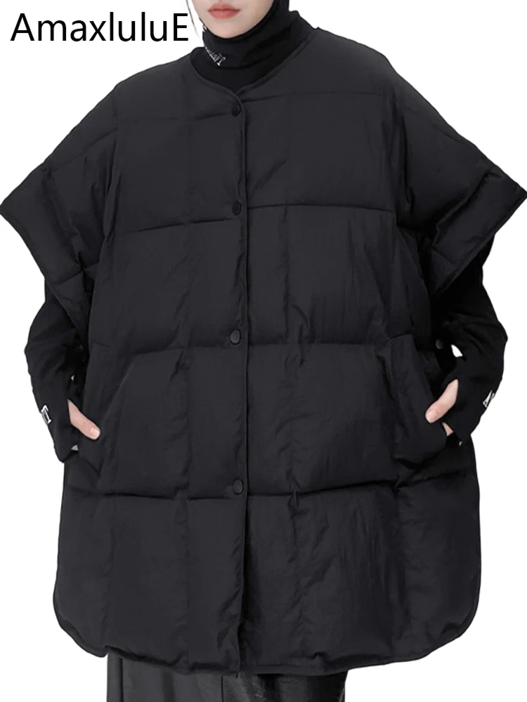 

Amax LuluE, зима 2025 г., винтажные однотонные парки большого размера, женские модные теплые стеганые куртки, женские свободные повседневные винтажные теплые пальто
