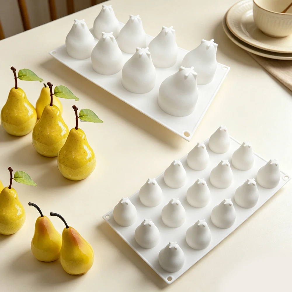 8/15-Zellen Kreative Birnenform Französische Mousse-Kuchenform Lebensmittelechte Silikonform Schokoladen-Dessert-Werkzeuge Küchen-Backzubehör