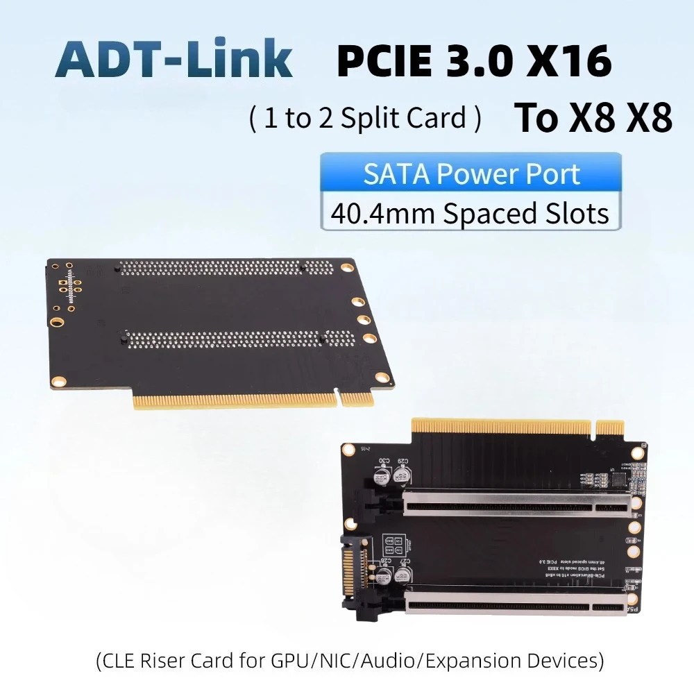Brand PCIE 3.0 X16 to X8 X8 One-to-Two Split Card Gen3 Expansion Card Height Increase Adapter 1 to 2 Slot 8x8x for Graphics Card