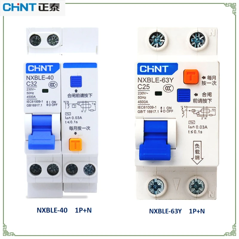 

Chint Kunlun Series NXBLE-40/63Y Home Leakage Protector - 1P+N Space-Saving Design, 0.1s Short-Circuit Trip,63A Max
