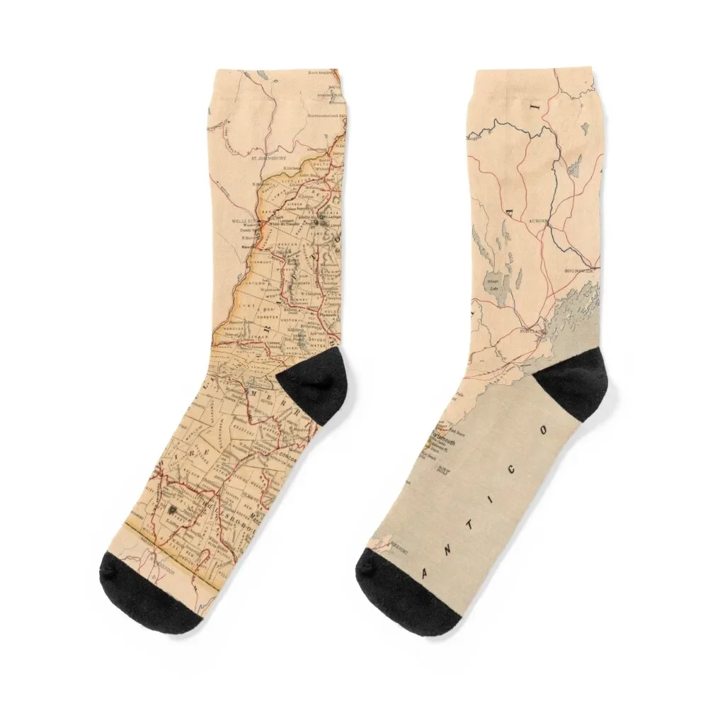 Vintage Map of New Hampshire (1890) Socks Run sport sheer Socks Woman Men's