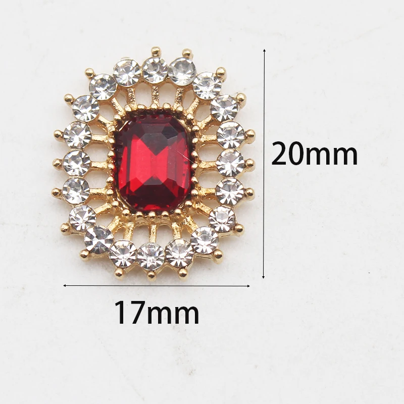 New 10pcs/batch 17*20mm Alloy Rectangle Glass Rhinestone Flat Bottom Button Decoration DIY Hairpin Ornament Jewelry Accessories