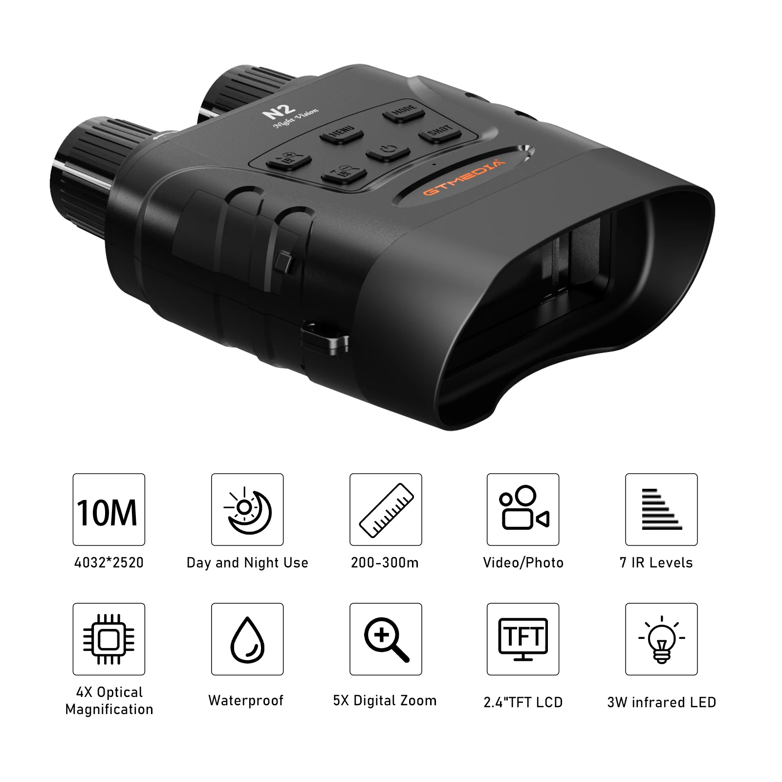 [Genuine] GTMEDIA N2 Night Vision Binoculars Digital Zoom 300m 850nm Infrared 1080P video 5X Digital Zoom Telescope With TF card