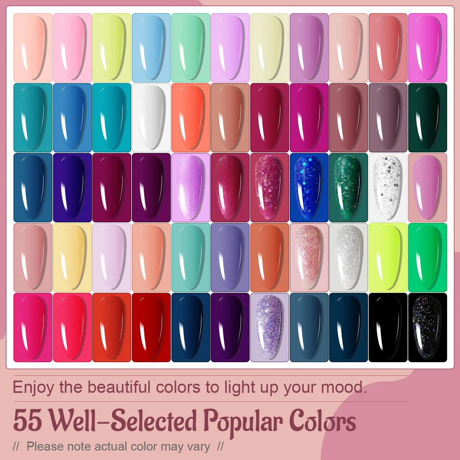 60-Piece Gel Nail Polish Kit with UV Light, 55 Colors and Base/Top Coats for Women and Girls