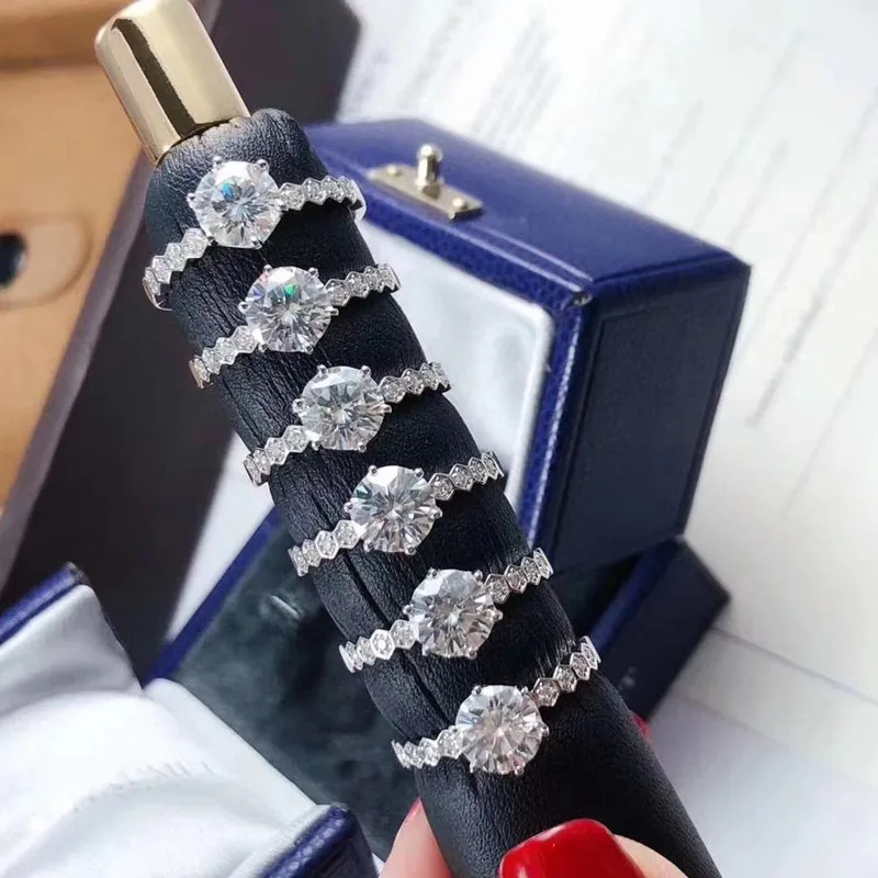 

Модное кольцо D цвета 1,0 карата с муассанитом VVS круглой огранки лабораторное кольцо с бриллиантом женское обручальное кольцо ювелирные изделия