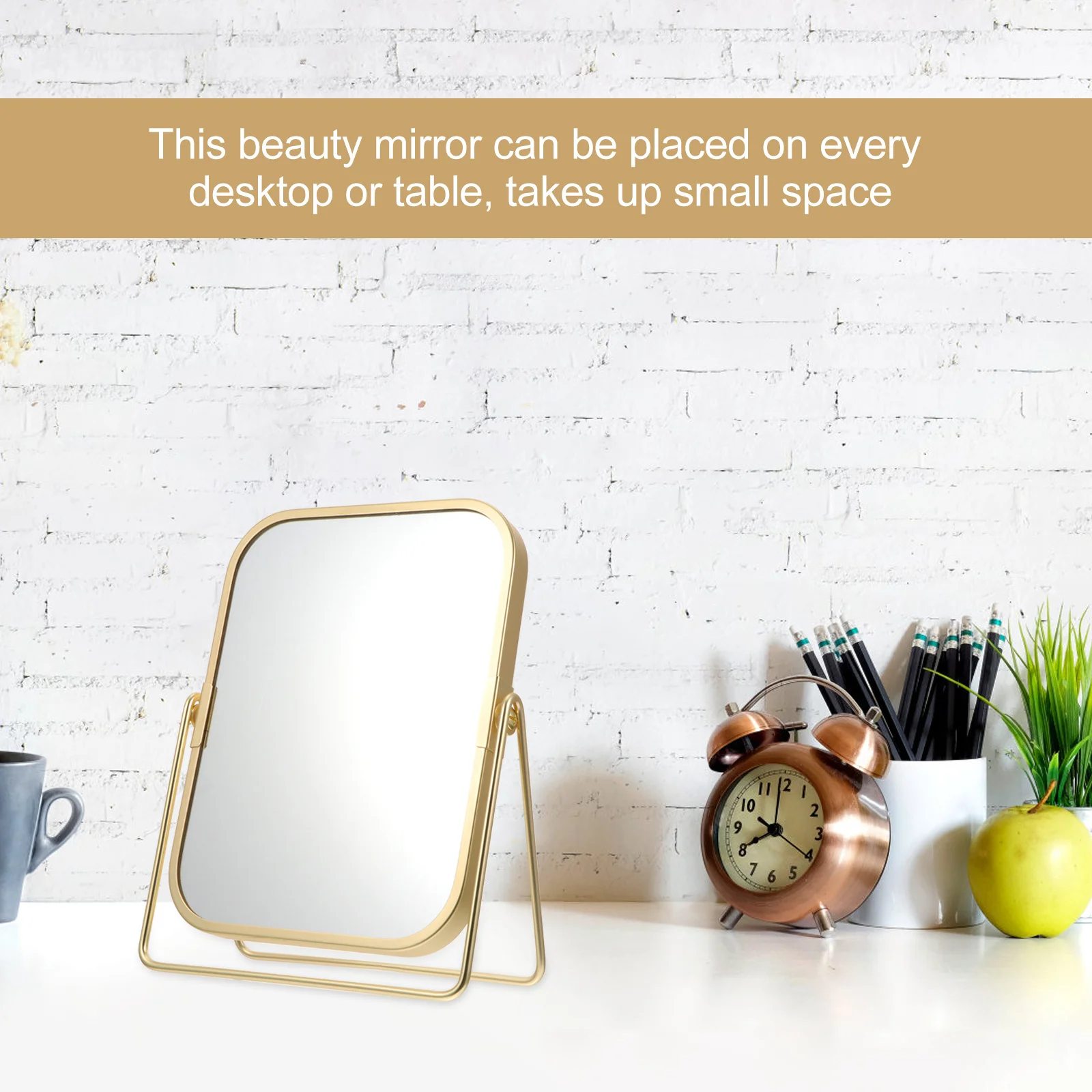 Lusterko do makijażu obrotowe 360 stopni, lusterko kosmetyczne na biurko, metalowy stojak, stylowa nowoczesna dekoracja, blat łazienkowy, toaletki