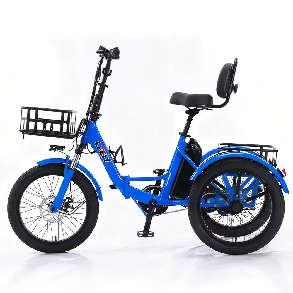 48V13ah Hot-selling Aluminum Alloy Folding Tricycle 20-inch Cool Fly Fat Tire Pedal Power Electric Tricycle