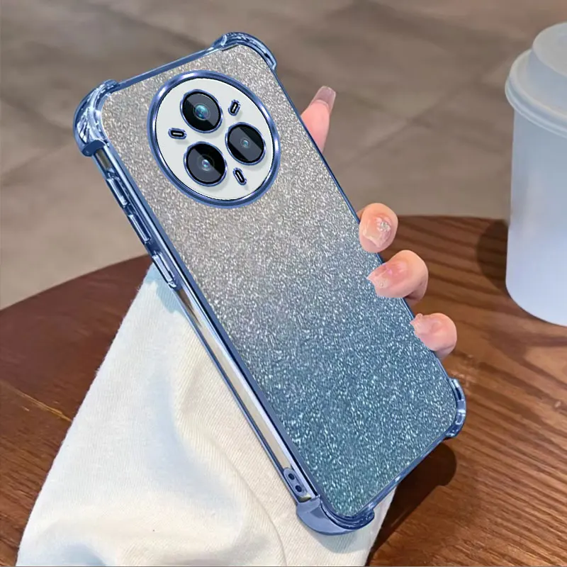 Glitter Plating Clear Protective Cover For Realme 14 Pro Pro+ 5G Case Flxebile TPU Four-corner Shockproof Fundas