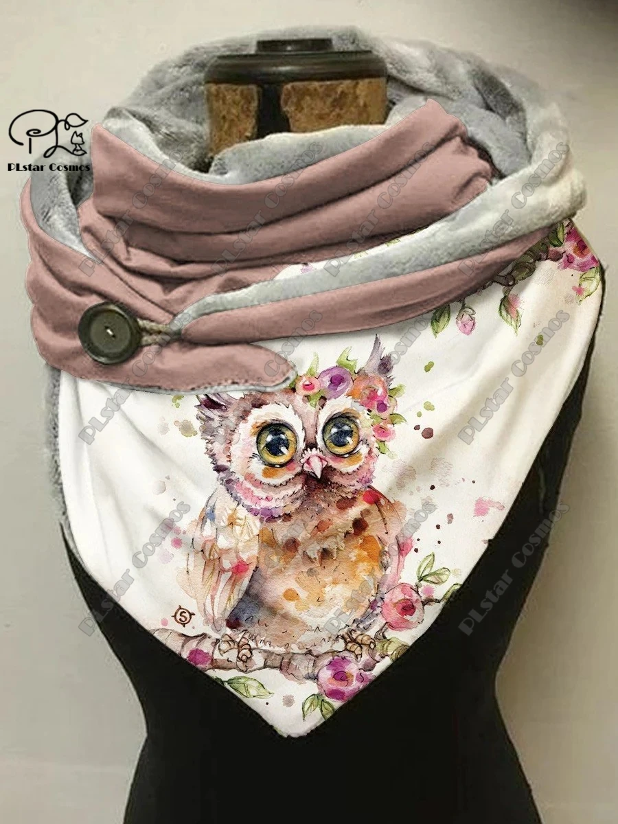 3D printed animal series cute owl funny pattern female warm shawl spring and winter small triangle scarf M-3