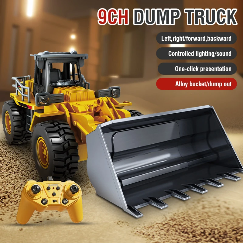 9Ch Alloy Rc Truck Excavator Dump Tractor 2.4G Remote Control Car Multi-Functional Engineering Vehicle Children's Toys for Boys