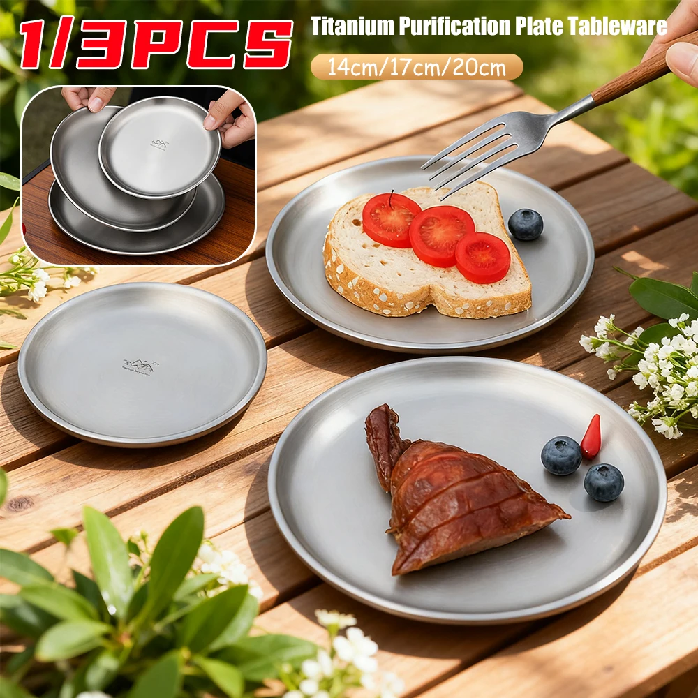 

Camping Portable Titanium Purification Dinner Plate | Safe Circular Camping Tableware | For Home Outdoor Hiking Cookware Use
