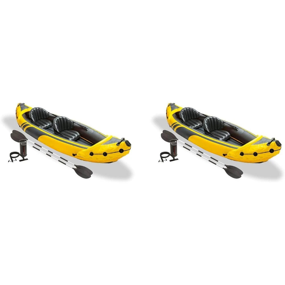 Ensemble de Kayak Gonflable avec Sièges et Dossier, Rames en Aluminium, Sac de Transport et Pompe à Air (Paquet de 2), Jaune, 2 Mortes