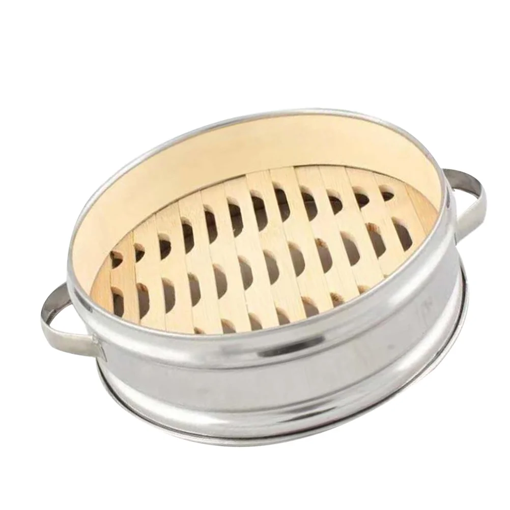 

20Cm Stainless Steel with Bamboo Bottom Steamer Basket Two Handle Steam Rack for Steamed Buns Dumplings Kitchen Food Steamer