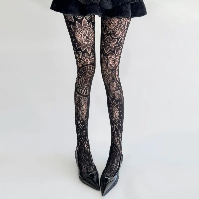 Women Sexy Tights Pantyhose Hollow Out Lace Mesh Stockings Fishnet Tights Pantyhose Punk Style Y2k Body Stocking Tight Pantyhose