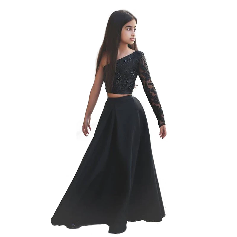 Robes à fleurs noires pour petites filles, robes de mariage, coupe A-Line, en Tulle, en dentelle, longues robes de première Communion pour petites filles