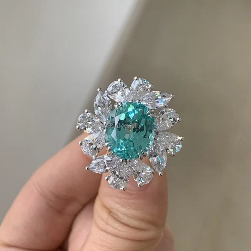 Ruif 925 Sterling Silver 9.79ct Lab Grown Paraiba Rings for Women Luxury Jewelry  Wedding Accessories Gift