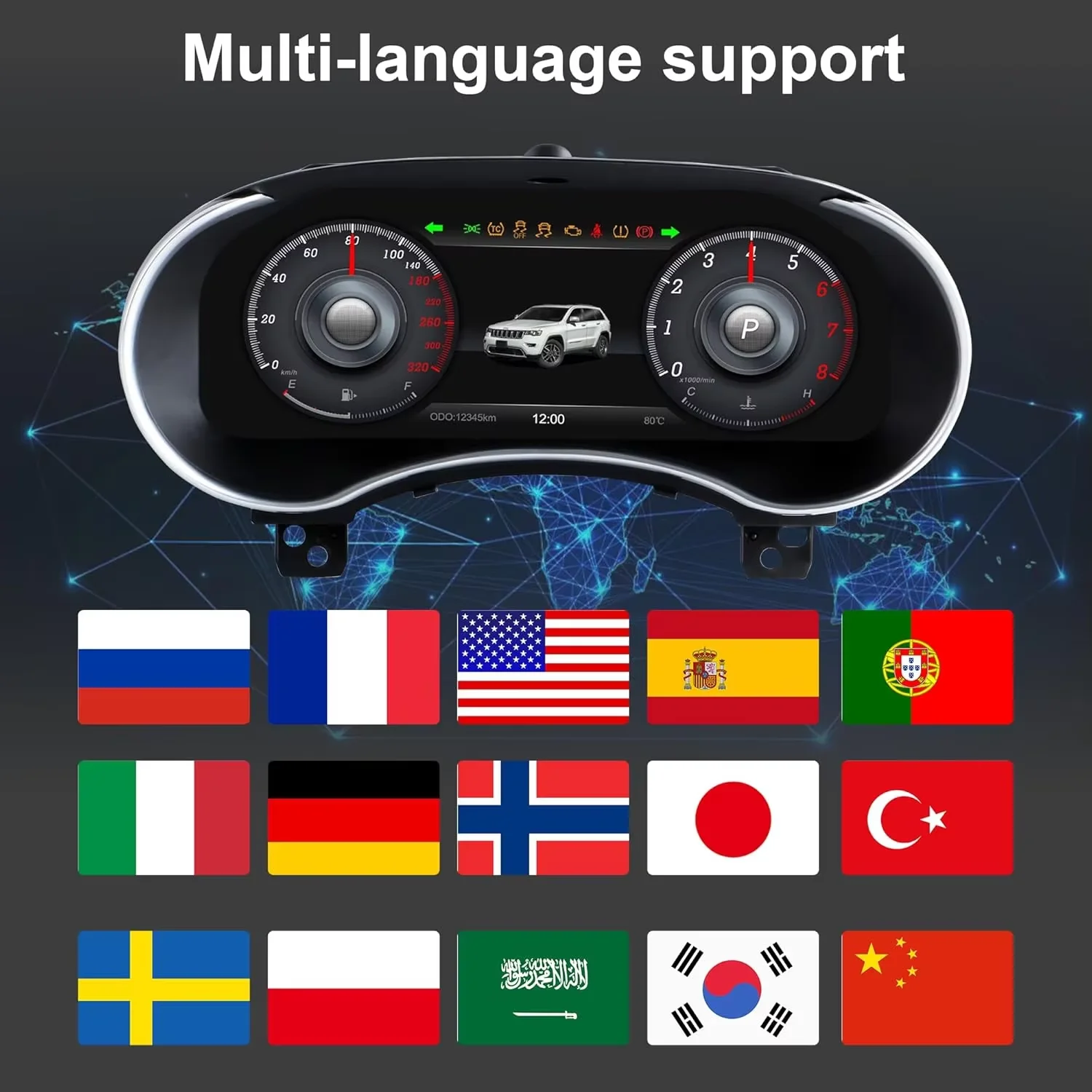 Carplay Car LCD Digital Cluster For Jeep Grand Cherokee 2013-2018 Dashboard Virtual Cockpit Instrument Auto Speed Meter Linux