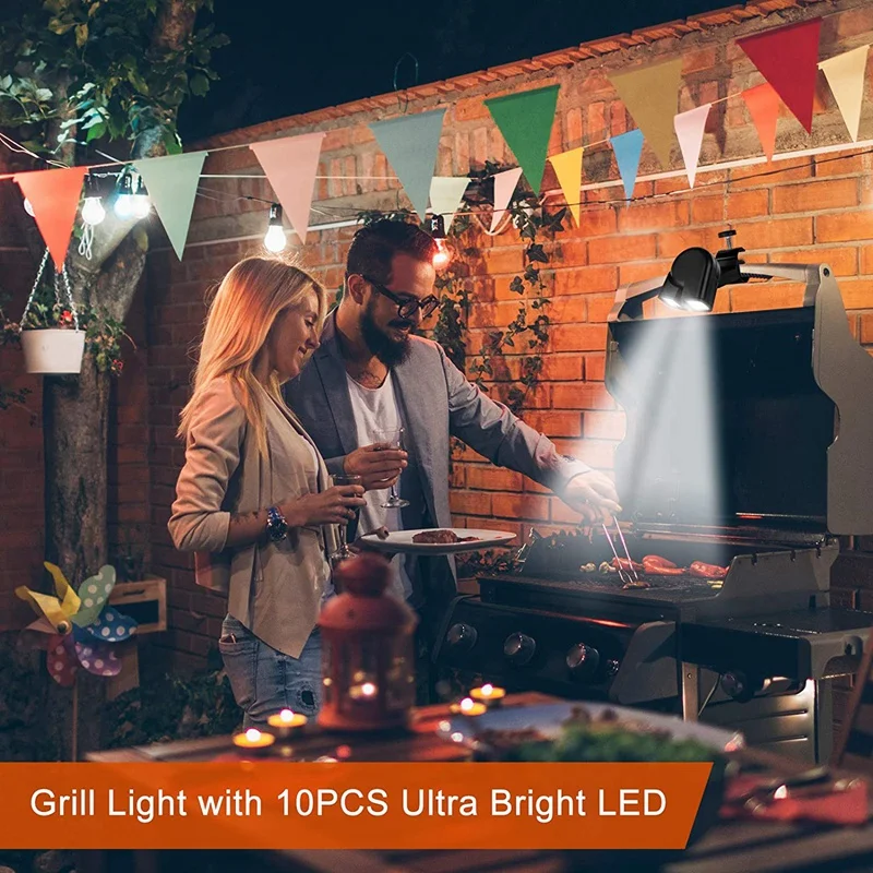 Luci per griglia per Barbecue interruttore a pressione impermeabile e 10 lampada a Led per Barbecue Super luminosa resistente al calore e luce flessibile