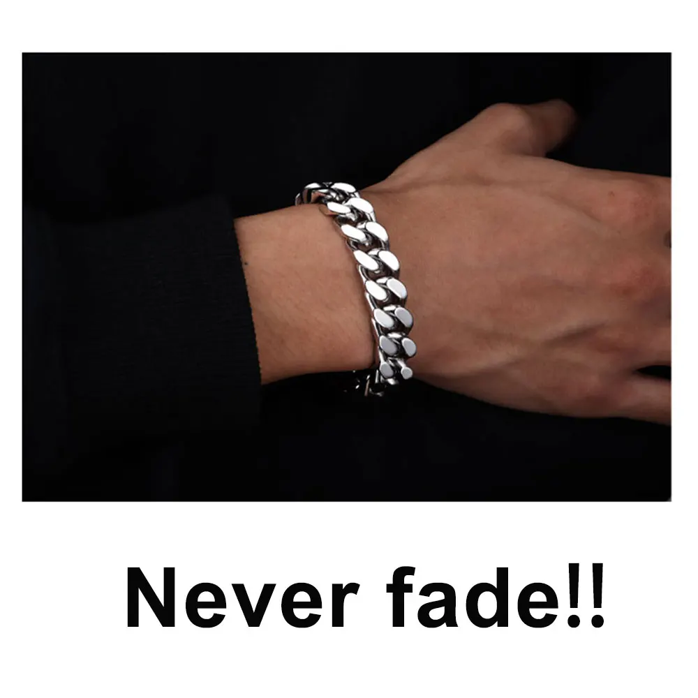 2022 Hip Hop Never Fade Jewelry Stainless Steel Miami Cuban Link Chain Bracelet For Men