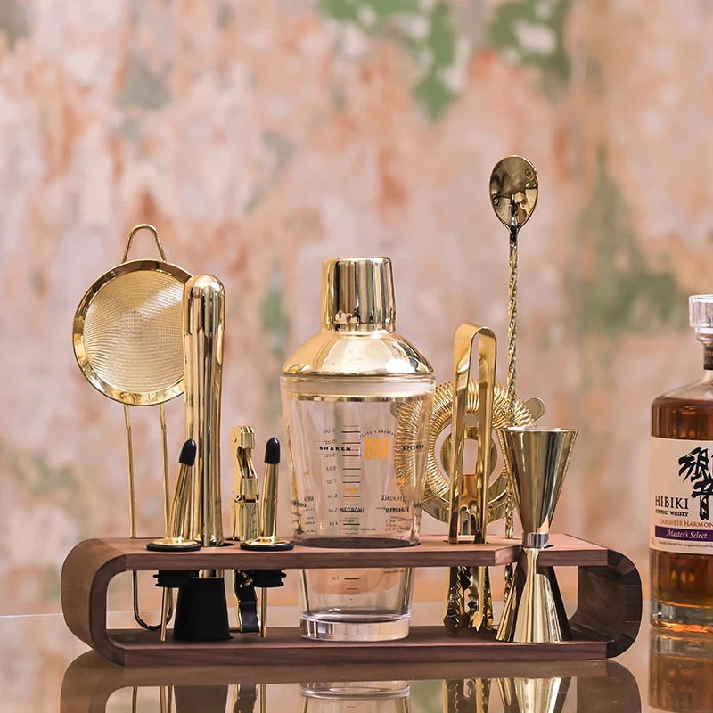 

Bartender set, gold 304 stainless steel glass scale gift box, beverage mixing tool, snow cup.