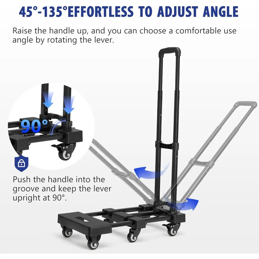 Upgraded Folding Hand Truck, 600lbs Heavy Duty Foldable Dolly Cart, Adjustable Handle Luggage Cart, Utility Cart