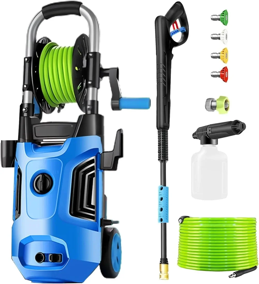 

4200 PSI Electric Pressure Washer 4.0 GPM with 33ft Pressure Hose,4 Nozzle and Detergent Tank for Cars, Fences, Patio,Light Blue