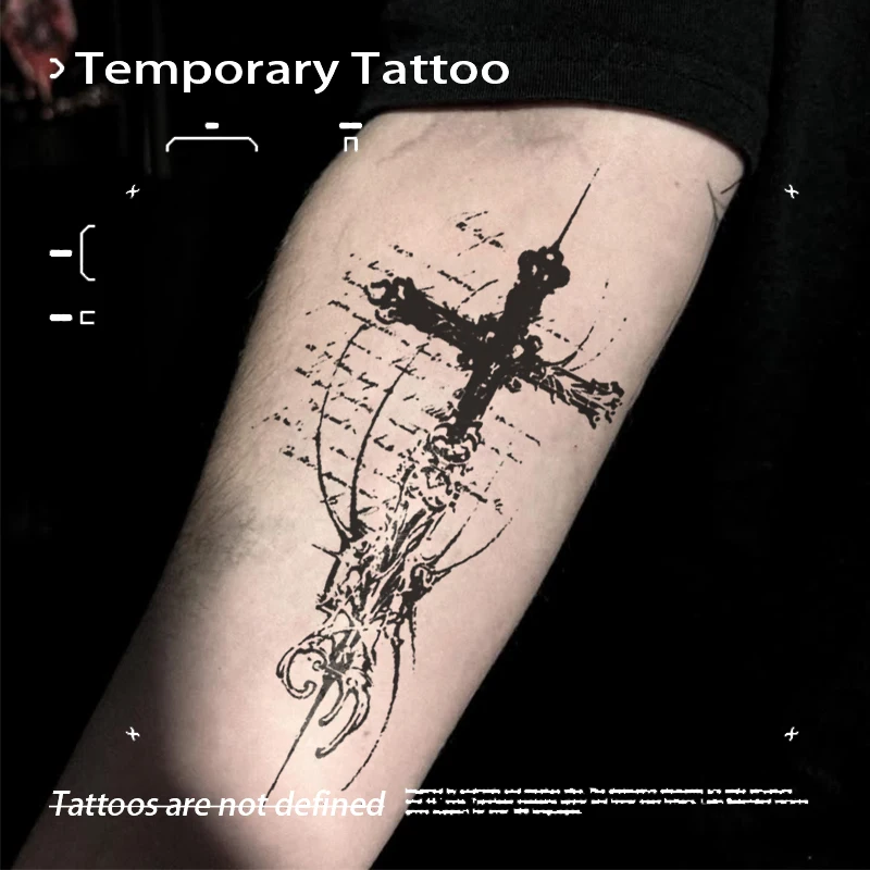 Fake Tatto for Women Men Retro Cross Herbal Juice Tattoo Stickers Temporary Tattoos Sexy Waterproof Cool Stuff Wholesale Tatuaje