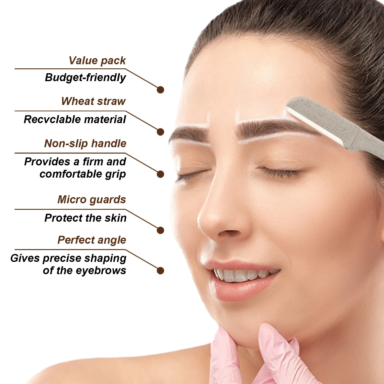 6 Pcs/Box Wheat Straw Eyebrow Trimmer Environmentally Biodegradable Stainless Steel Eyebrow Razor Eye Brow Shaving Tool