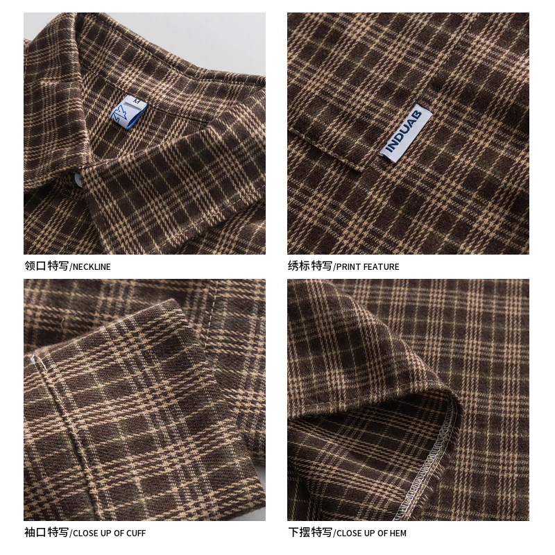 Spring Autumn Japanese High Street Plaid Contrast Long-sleeved Shirts for Men and Women Retro Loose Casual Couple Shirt Jacket