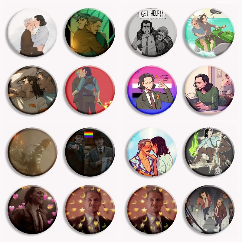 Loki y Mobius Fanart Pin de dibujos animados creativo, divertido amor Bot Icon broche, sombrero, insignia, decoración de ropa, regalo para amigos, amante, 58mm