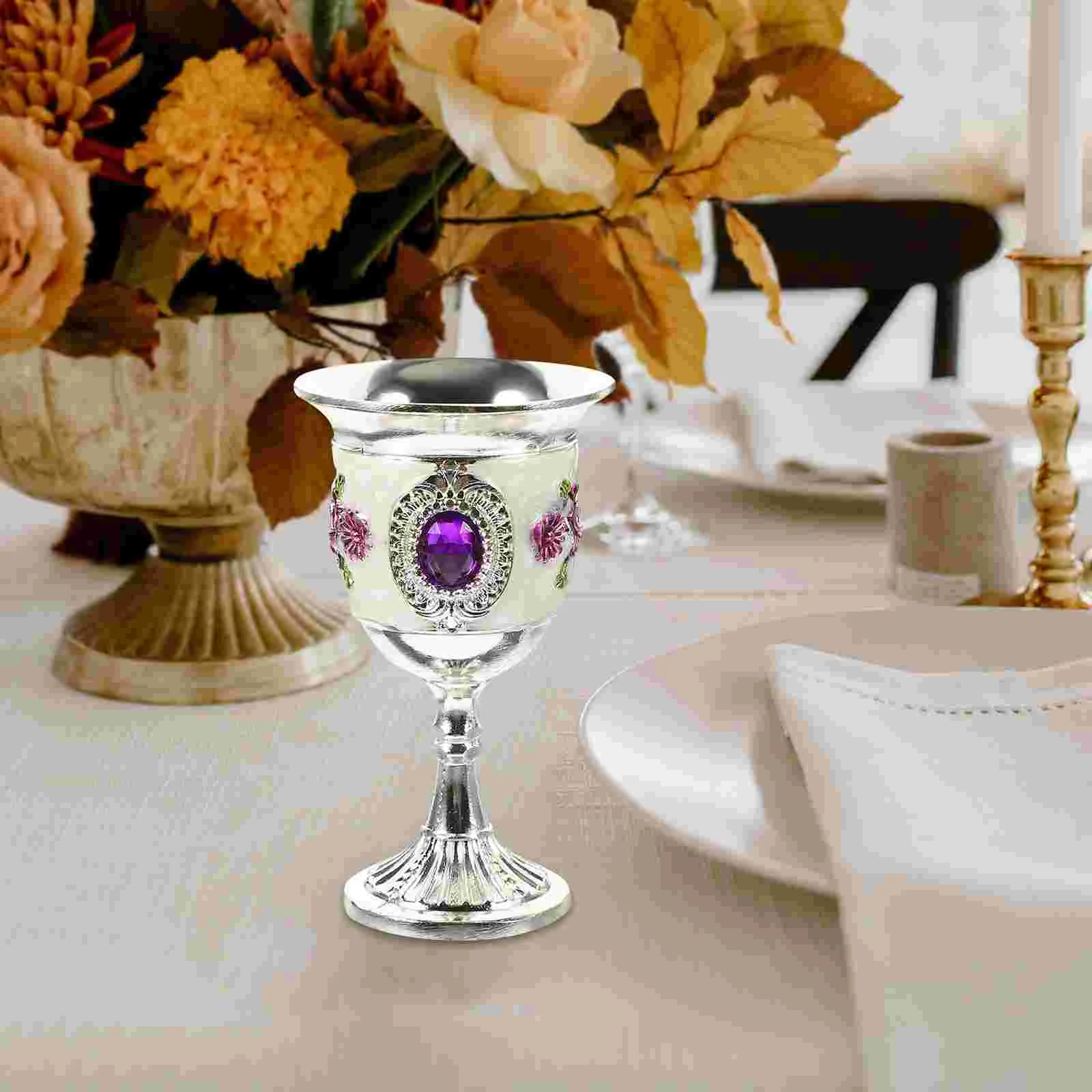 

Inlay Style Zinc Alloy Goblet Goblet Carved White Glass Stem-cup Stemware for Home Bar Party (Silver White Purple, R