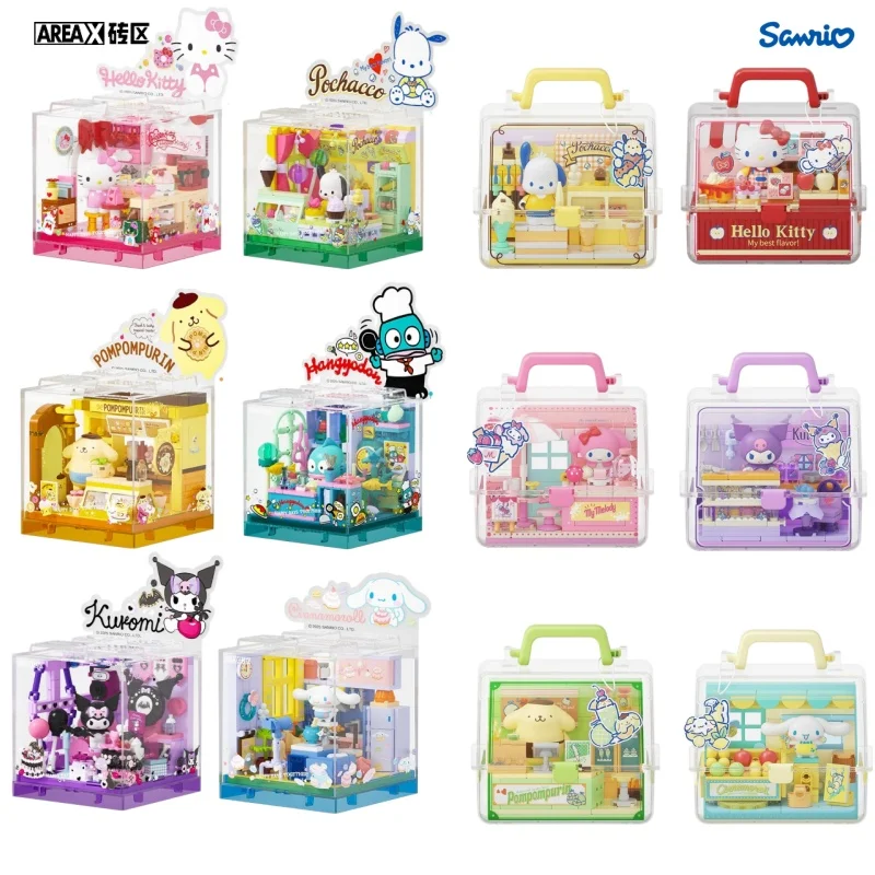 

AREA-X Sanrio Series Building Block Hello Kitty Fruit Shop Owner Assembly Model Kuromi My Melody Desktop Ornament Toys Gifts