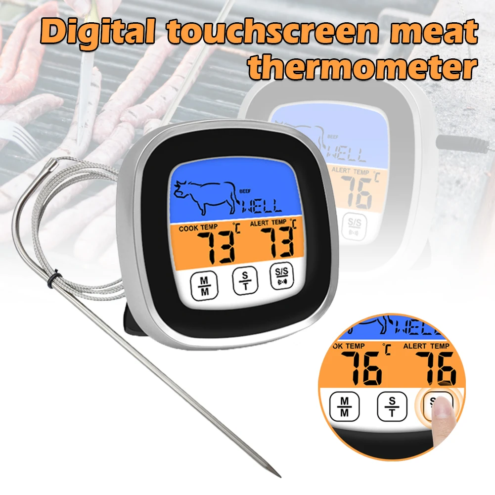 Digitales Küchenthermometer, Ofentemperatur, Wärmezähler, Küche, Edelstahl, Fleischthermometer, Sensorsonde für Kochgeschirr, Grill