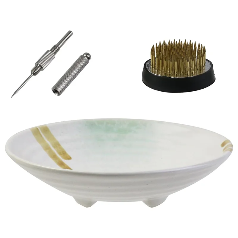 

LICE-Ikebana Vase Kit, Ikebana Bowl And Metal Flower Kenzan, With Needle Straightening Tool