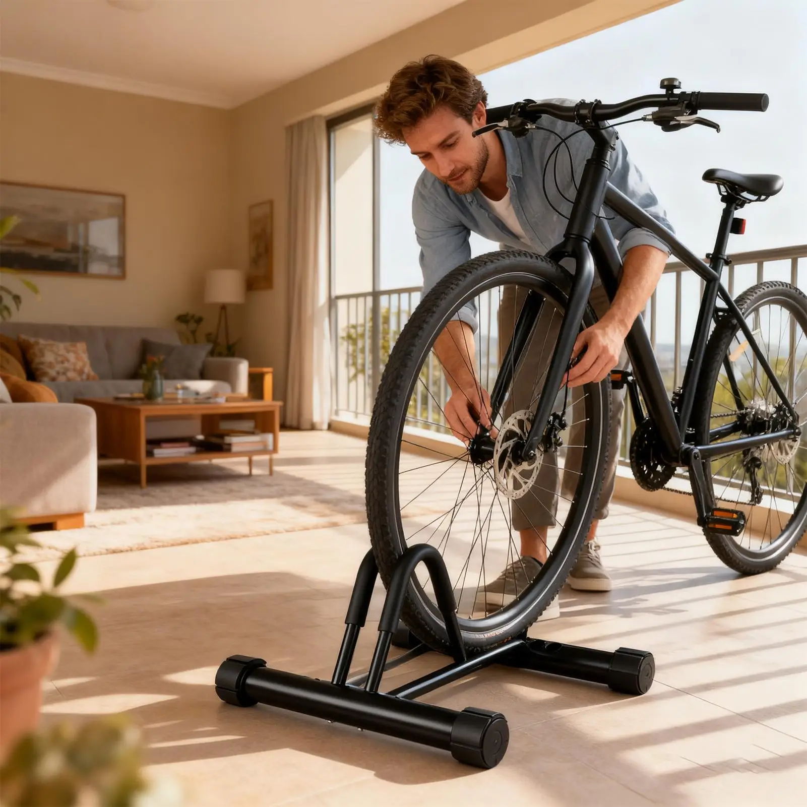 

Garage Bike Rack Adjustable Upright Storage Holder Bike Stand Floor For Repair Tire Ladder Truing Exercise Commuting City