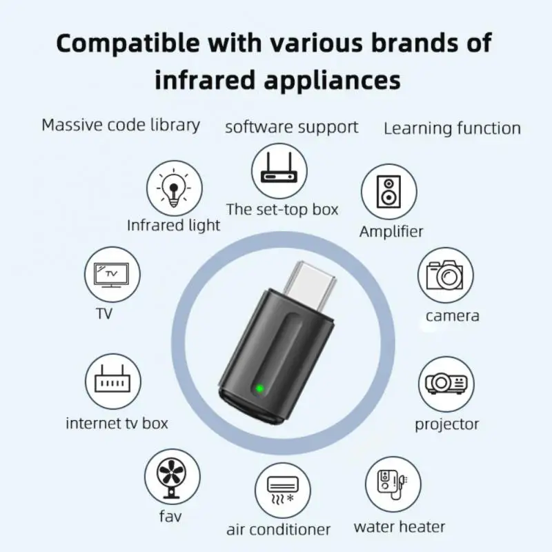 1PC Five Generations Type C Interface Mobile Phone Infrared Transmitter Intelligent Air Conditioning TV Universal Remote Control